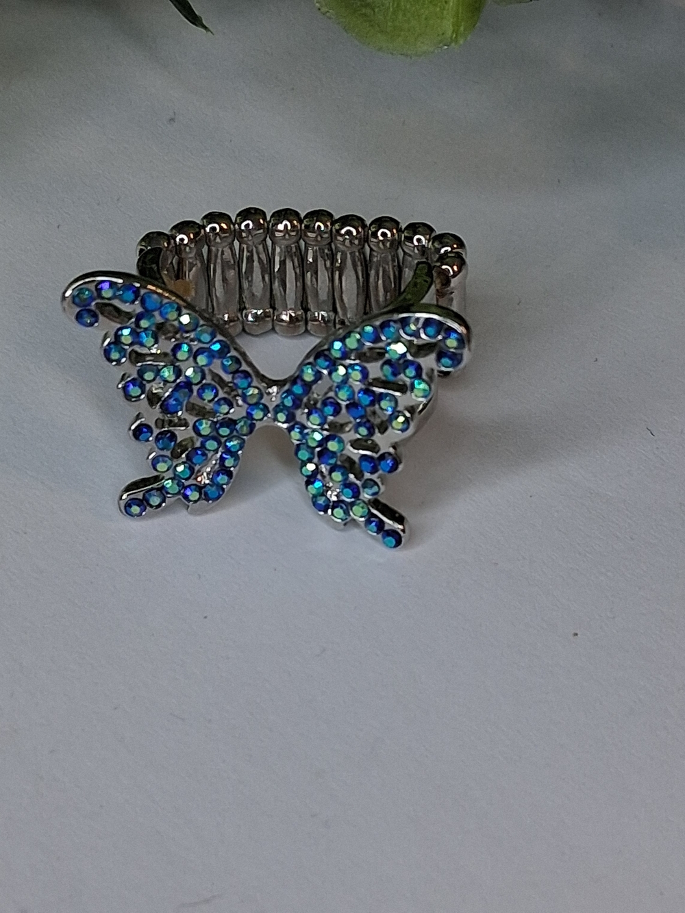 Blue Iridescent Rhinestone Butterfly Ring - Picture 3 of 3